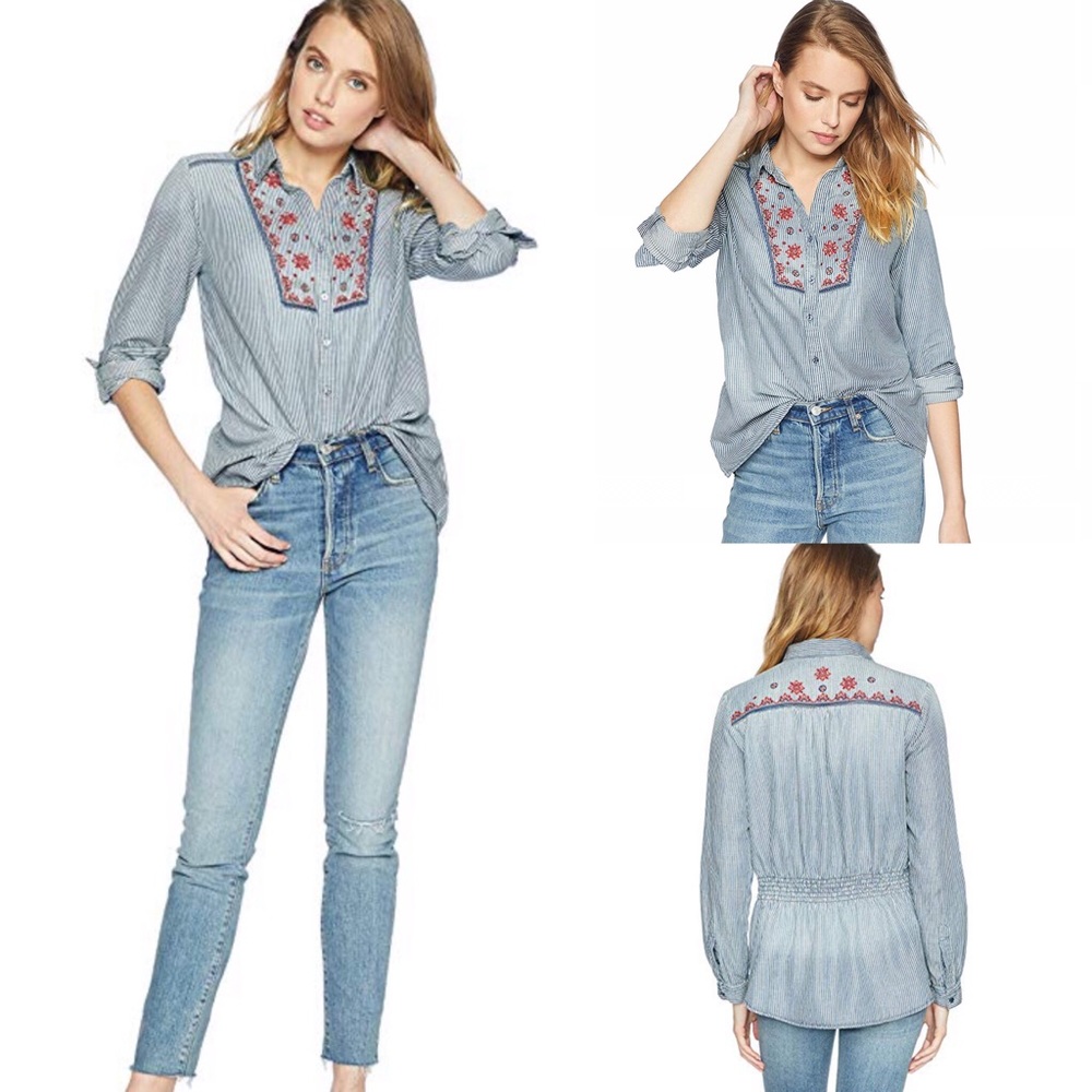 Vintage America Julip Striped Top w/Embroidery-Med - Picture 1 of 7